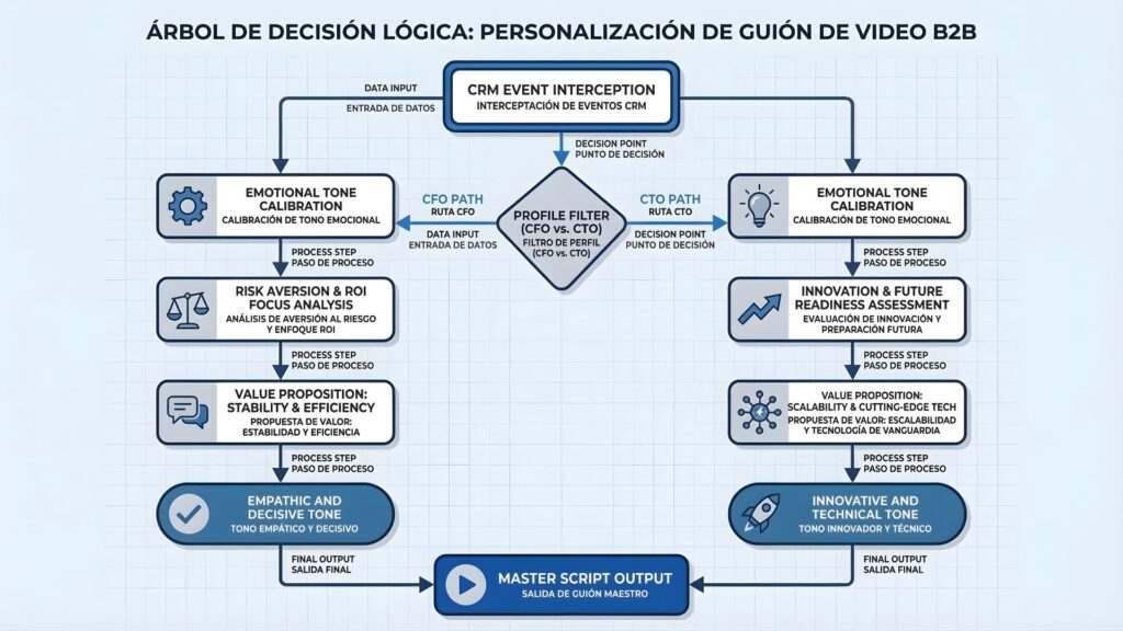 Árbol de decisión lógico para la personalización de guiones de video B2B